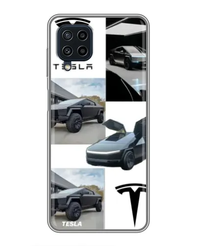 Чохол для Samsung Galaxy A22 з картинкою «Колаж Cybertruck Tesla»