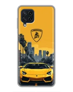 Чохол для Samsung Galaxy A22 з картинкою «Жовтий Lamborghini місто»
