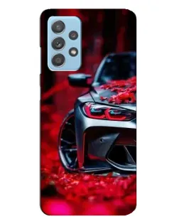 Чехол для Samsung Galaxy A23 с картинкой «Спортивная BMW и цветы»