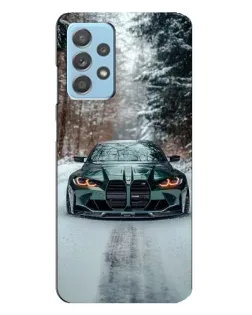 Чехол для Samsung Galaxy A23 с картинкой «BMW в зимнем лесу»