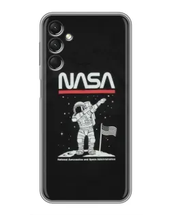 Чехол для Samsung Galaxy A24 с картинкой «NASA — шагаем по Луне»