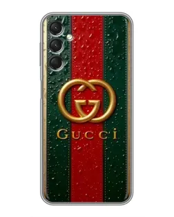 Чехол для Samsung Galaxy A24 с картинкой «Gucci — фирменная полоса и золото»