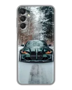 Чехол для Samsung Galaxy A24 с картинкой «BMW в зимнем лесу»