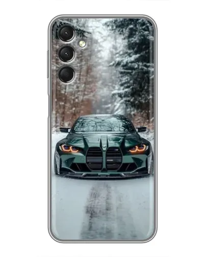 Чехол для Samsung Galaxy A24 с картинкой «BMW в зимнем лесу»