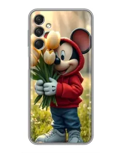 Чехол для Samsung Galaxy A24 с картинкой «Микки с тюльпанами»