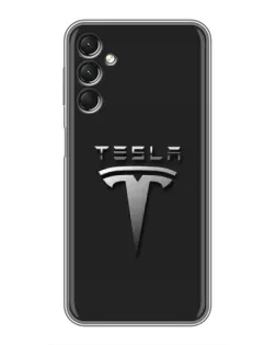Чехол для Samsung Galaxy A24 с картинкой «Стальной логотип Tesla»