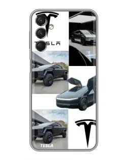 Чехол для Samsung Galaxy A24 с картинкой «Коллаж Cybertruck Tesla»