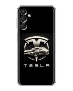 Чехол для Samsung Galaxy A24 с картинкой «Tesla — серебристое авто»