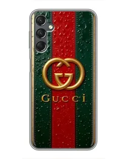 Чехол для Samsung Galaxy A25 (A256) с картинкой «Gucci — фирменная полоса и золото»
