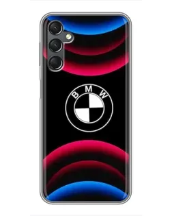 Чехол для Samsung Galaxy A25 (A256) с картинкой «Логотип BMW и неоновые дуги»