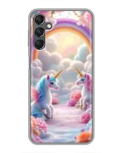 Чехол для Samsung Galaxy A25 (A256) с картинкой «Радуга и единороги»