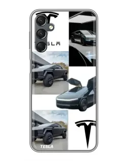 Чехол для Samsung Galaxy A25 (A256) с картинкой «Коллаж Cybertruck Tesla»