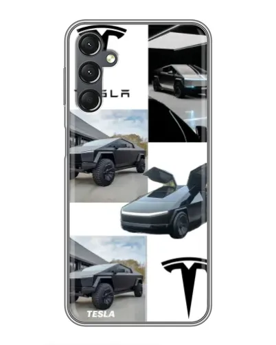 Чехол для Samsung Galaxy A25 (A256) с картинкой «Коллаж Cybertruck Tesla»