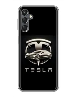 Чехол для Samsung Galaxy A25 (A256) с картинкой «Tesla — серебристое авто»