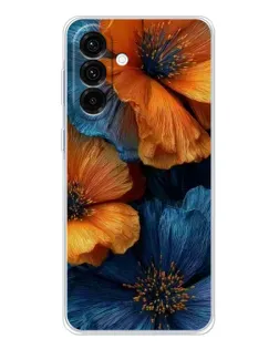 Чехол для Samsung Galaxy A26 5G с картинкой «Яркая сине-оранжевая флора»