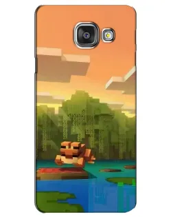 Чехол для Samsung Galaxy A3 2016 (A3100, A310F) с картинкой «Майнкрафт закат солнца»