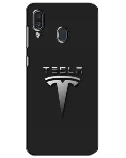 Чехол для Samsung Galaxy A30 2019 (A305F) с картинкой «Стальной логотип Tesla»