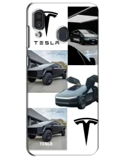 Чехол для Samsung Galaxy A30 2019 (A305F) с картинкой «Коллаж Cybertruck Tesla»