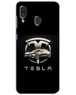 Чехол для Samsung Galaxy A30 2019 (A305F) с картинкой «Tesla — серебристое авто»