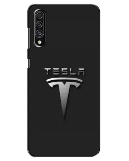 Чехол для Samsung Galaxy A30s (A307) с картинкой «Стальной логотип Tesla»