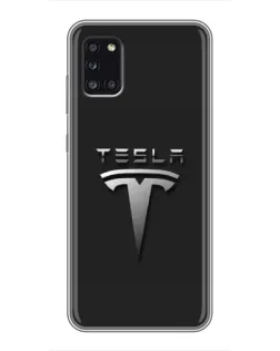 Чехол для Samsung Galaxy A31 (A315) с картинкой «Стальной логотип Tesla»