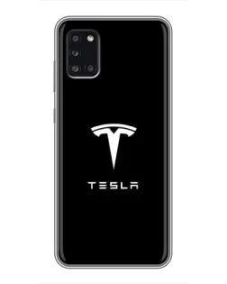 Чехол для Samsung Galaxy A31 (A315) с картинкой «Tesla White Logo»