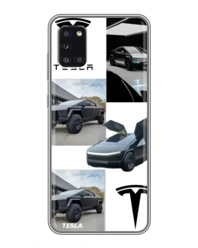 Чехол для Samsung Galaxy A31 (A315) с картинкой «Коллаж Cybertruck Tesla»
