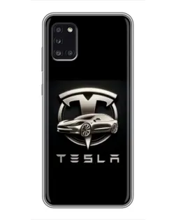 Чехол для Samsung Galaxy A31 (A315) с картинкой «Tesla — серебристое авто»