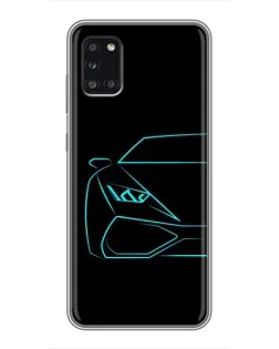Чехол для Samsung Galaxy A31 (A315) с картинкой «Голубой силуэт Lamborghini»