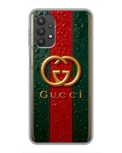 Чехол для Samsung Galaxy A32 (5G) с картинкой «Gucci — фирменная полоса и золото»
