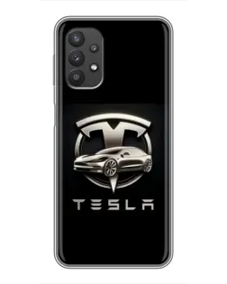 Чехол для Samsung Galaxy A32 (5G) с картинкой «Tesla — серебристое авто»