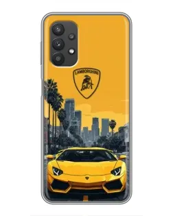 Чехол для Samsung Galaxy A32 (5G) с картинкой «Желтый Lamborghini город»