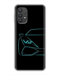 Чехол для Samsung Galaxy A32 (5G) с картинкой «Голубой силуэт Lamborghini»