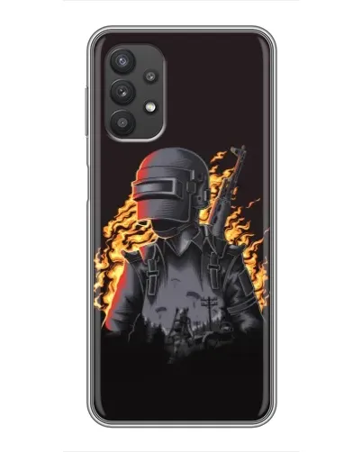 Чехол для Samsung Galaxy A32 с картинкой «PUBG — огненный силуэт»