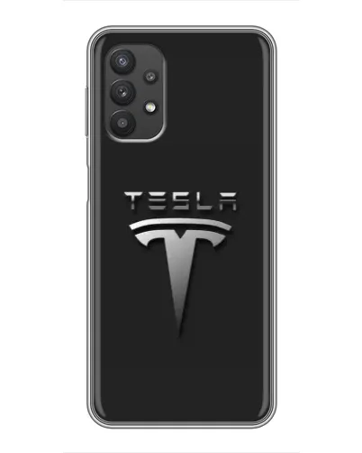 Чехол для Samsung Galaxy A32 с картинкой «Стальной логотип Tesla»