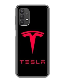 Чехол для Samsung Galaxy A32 с картинкой «Tesla Red Logo»