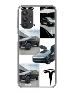 Чехол для Samsung Galaxy A32 с картинкой «Коллаж Cybertruck Tesla»