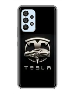 Чехол для Samsung Galaxy A33 (5G) с картинкой «Tesla — серебристое авто»