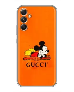 Чехол для Samsung Galaxy A34 с картинкой «Микки Маус Gucci — оранж»