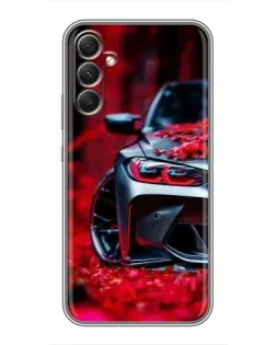 Чехол для Samsung Galaxy A34 с картинкой «Спортивная BMW и цветы»