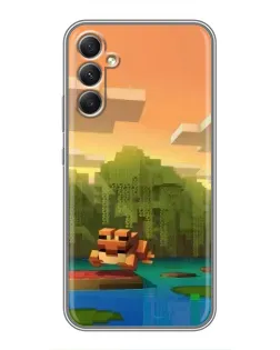 Чехол для Samsung Galaxy A34 с картинкой «Майнкрафт закат солнца»