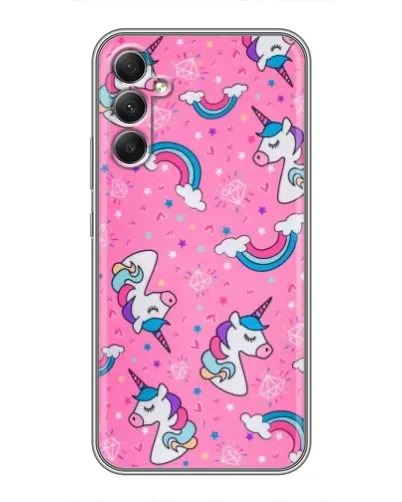 Чехол для Samsung Galaxy A34 с картинкой «Unicorn паттерн розовый»