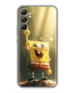 Чехол для Samsung Galaxy A34 с картинкой «Сияющий Спанч Боб»