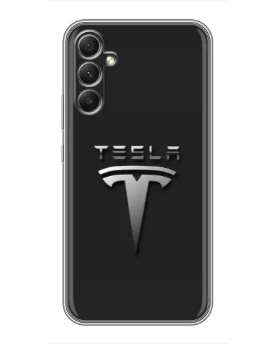 Чехол для Samsung Galaxy A34 с картинкой «Стальной логотип Tesla»