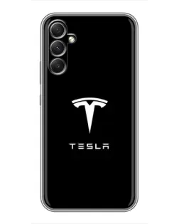 Чехол для Samsung Galaxy A34 с картинкой «Tesla White Logo»