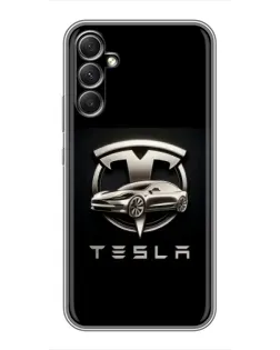 Чехол для Samsung Galaxy A34 с картинкой «Tesla — серебристое авто»