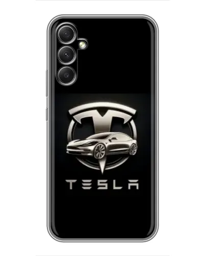 Чехол для Samsung Galaxy A34 с картинкой «Tesla — серебристое авто»