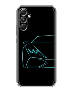 Чехол для Samsung Galaxy A34 с картинкой «Голубой силуэт Lamborghini»
