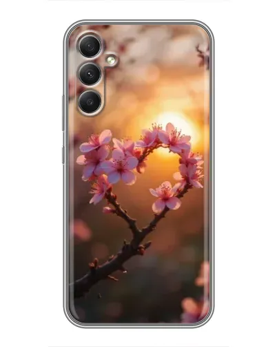Чохол для Samsung Galaxy A34 з картинкою «Рожевий цвіт  сердечко на тлі заходу»