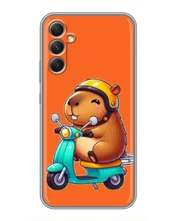 Чехол для Samsung Galaxy A34 с картинкой «Капибара на скутере»